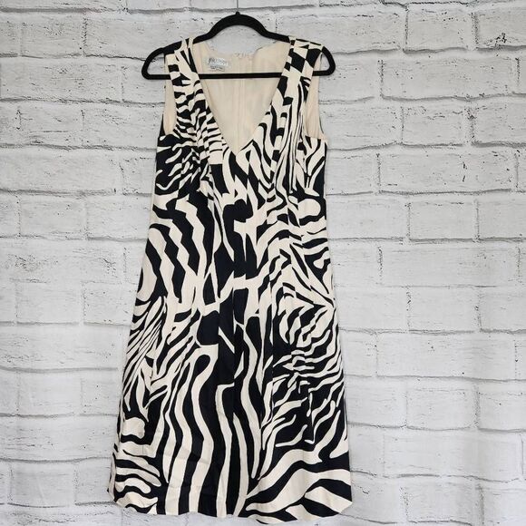 Kay Unger Animal Print Sleeveless V-Neck Mini Dress Black & Cream Size 14 - Picture 1 of 12